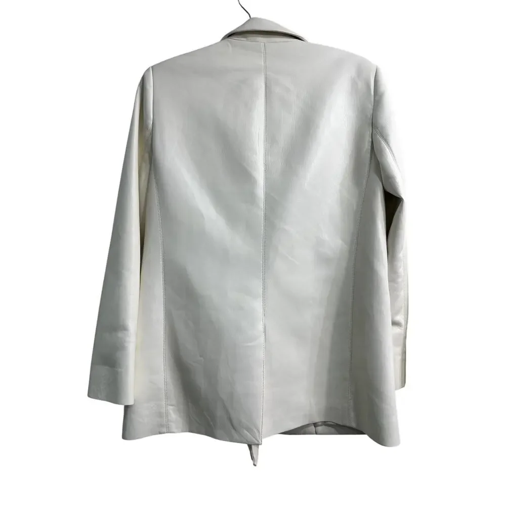 Alice + Olivia Vegan Leather Justin Double Breasted Blazer White Women's Size 4
